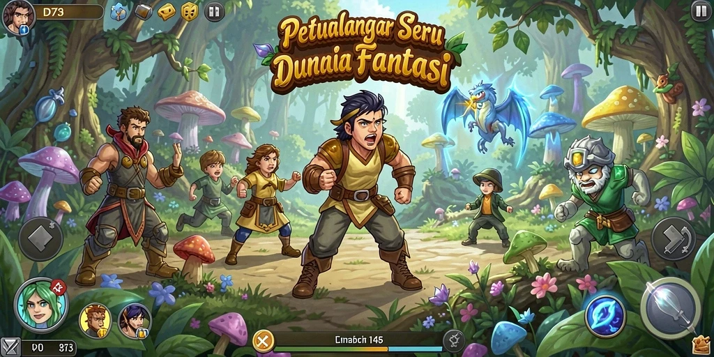 Tampilan gameplay seru D73 dalam petualangan menantang.