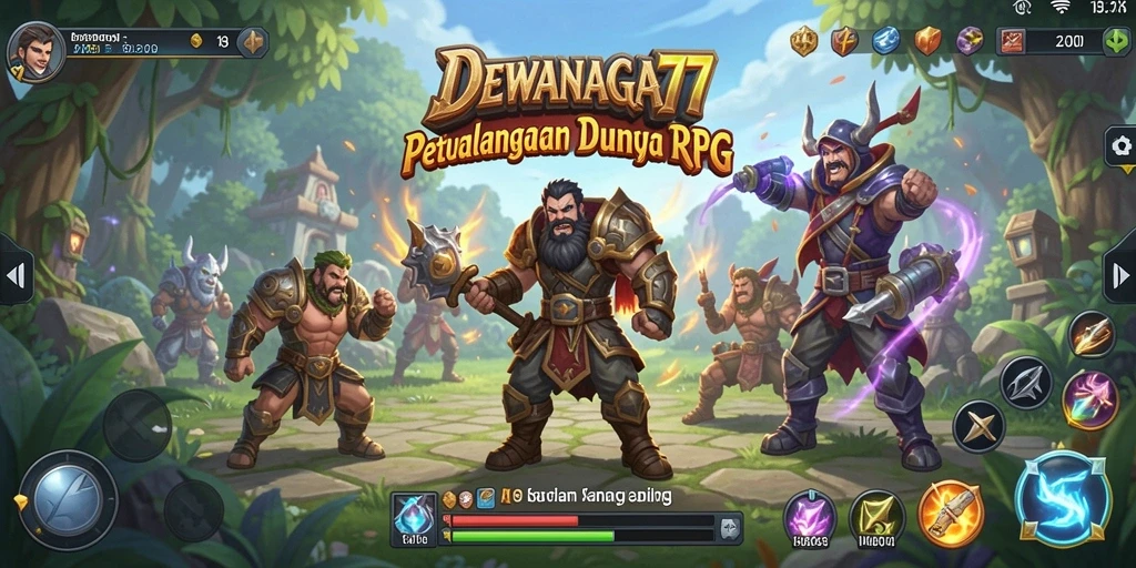 Tampilan gameplay menakjubkan dalam DEWANAGA77, menampilkan aksi RPG seru.