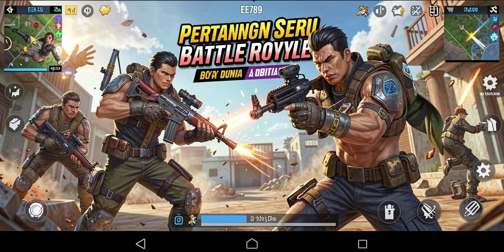 Tampilan gameplay mendebarkan dari EE789 di arena Battle Royale.