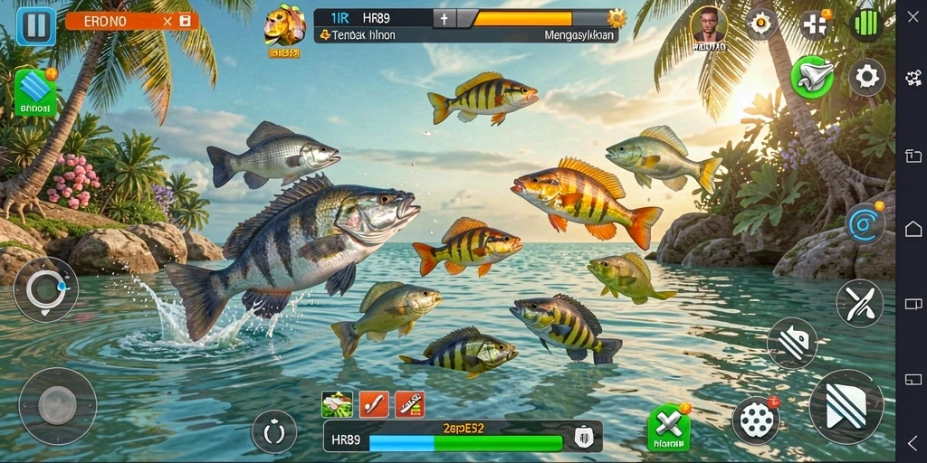 Gameplay HR89 menampilkan aksi menembak ikan yang seru dan menantang.