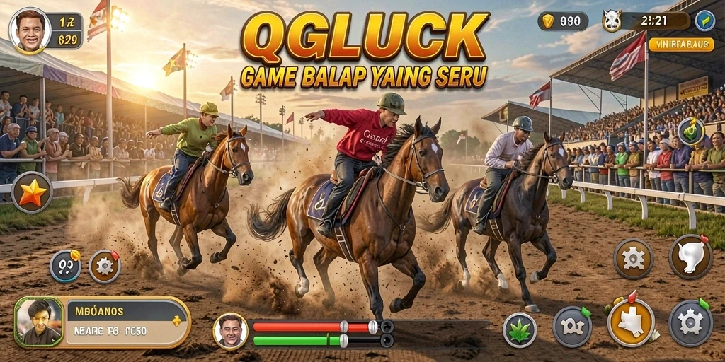 Screenshot gameplay QGLUCK yang menampilkan aksi balap mendebarkan.