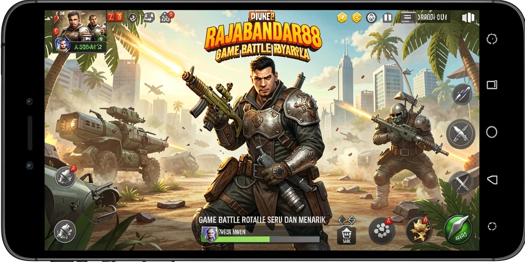Screenshot RAJABANDAR88 menampilkan aksi mendebarkan dalam permainan Battle Royale.
