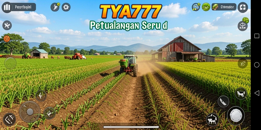 Tangkapan layar gameplay TYA777 yang menampilkan kebun yang subur.