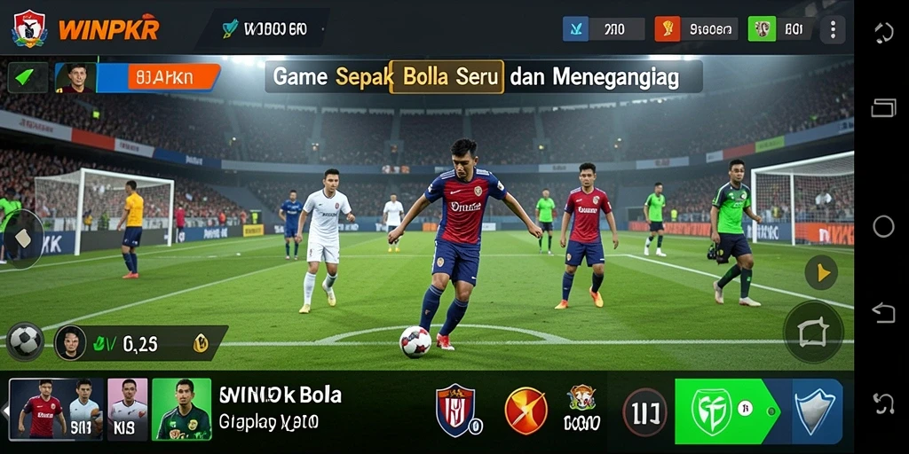 Tampilan gameplay seru dalam WINPKR yang menampilkan aksi sepak bola.